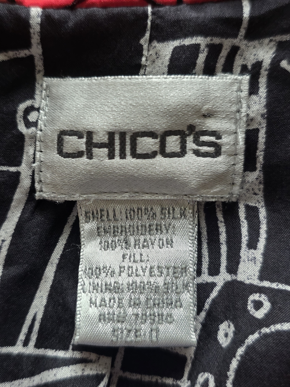 Chico’s 100% Silk Embroidered Abstract Jacket L Gallery Piece, Lightweight - Picture 3 of 12